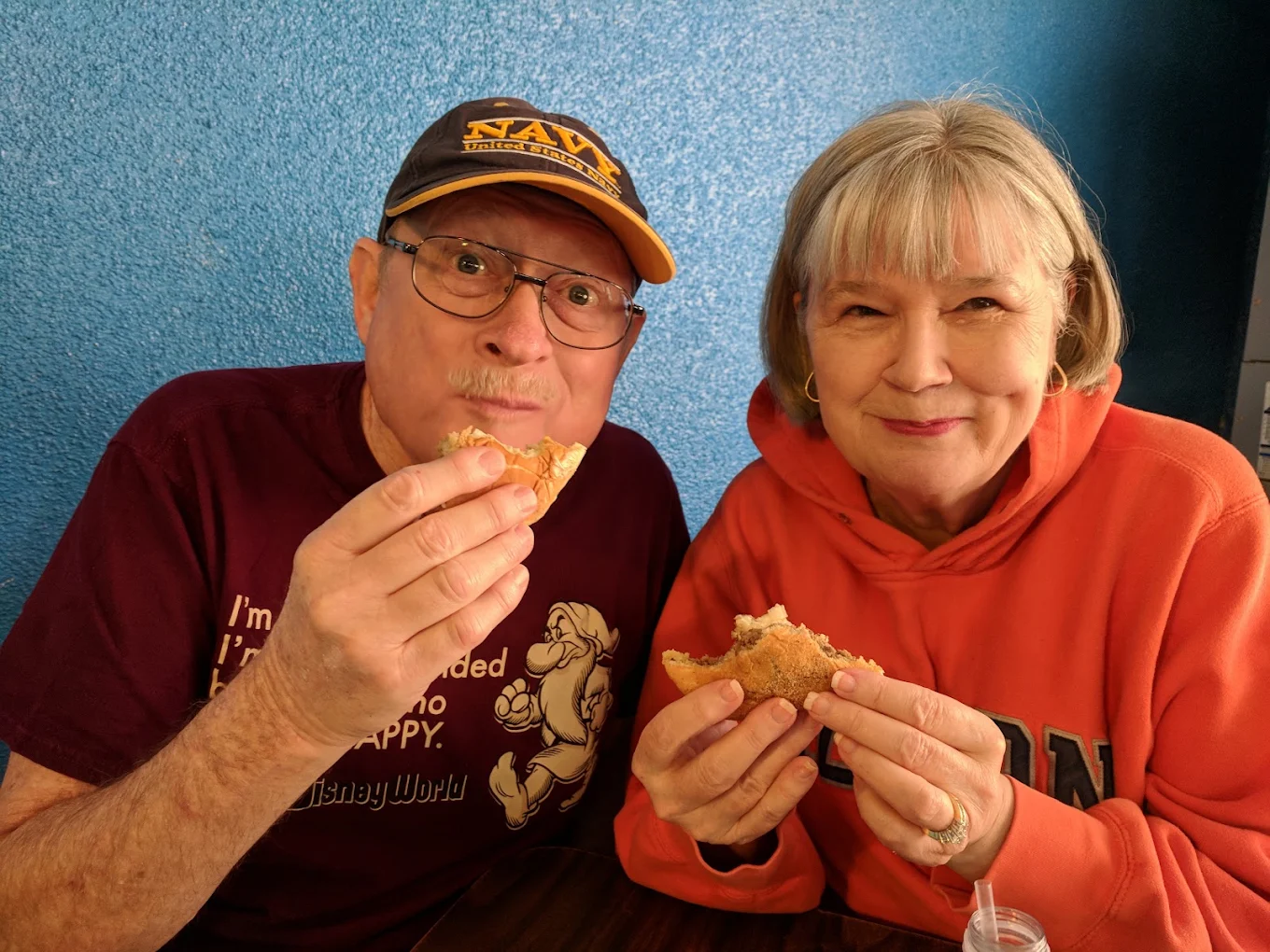 Customers eating burgers at Blue Dot